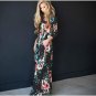 Women Floral Print Long Sleeve Beach Dress Lady Evening Party Long Maxi White Dress