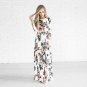 Women Floral Print Long Sleeve Beach Dress Lady Evening Party Long Maxi White Dress