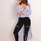 Swallowtail striped women blouse shirt 2016 Autumn long sleeve deep v neck loose casual blouse blusa