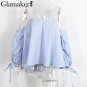 plaid off shoulder ruffle blouse shirt Women tops sexy elegant blouse shirt Striped shirts blusas fe