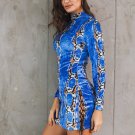 Sexy leopard velvet lace up dress Women soft long sleeve winter christmas dress Female zipper bodyco