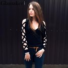 Sexy criss cross sleeve v neck knitted top pullover Casual split sweater women Spring jumper slim pa