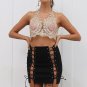 Floral lace halter backless top Fashion sexy hollow out transparent mesh top V neck see through crop