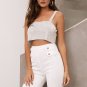 Slash neck shiny tank top Women rhinestone strap crop top Summer crystal backless short casual camis