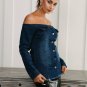 Sexy off shoulder slim denim blouse shirt Fashion long sleeve tassel top female Casual autumn winter