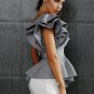 Sexy one shoulder plaid ruffle blouse shirt Women casual irregular blouse blusas 2017 Female hollow 