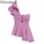 Sexy one shoulder plaid ruffle blouse shirt Women casual irregular blouse blusas 2017 Female hollow 