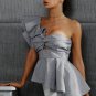 Sexy one shoulder plaid ruffle blouse shirt Women casual irregular blouse blusas 2017 Female hollow 