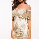 Off shoulder black floral embroidery dress Women sexy mesh bodycon dress vestidos Christmas elegant 