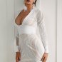 Sexy deep v neck lace dress women Casual patch bodycon dress Elegant long sleeve women mini dress ve