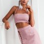 Halter lace up two-piece dress Sexy backless mini dress women Leather suede bodycon dress party dres
