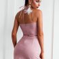 Halter lace up two-piece dress Sexy backless mini dress women Leather suede bodycon dress party dres