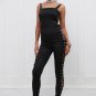 Lace up backless women jumpsuit romper Sexy strap slim bodycon long overalls Autumn elegant party bl