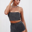Shiny two-piece set jumpsuit romper women Sexy bodycon top shorts jumpsuit romper Bright silk women 