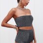 Shiny two-piece set jumpsuit romper women Sexy bodycon top shorts jumpsuit romper Bright silk women 