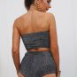 Shiny two-piece set jumpsuit romper women Sexy bodycon top shorts jumpsuit romper Bright silk women 