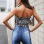 Sexy strapless black crop top Women elegant ruffle black bustier tank top tees Casual autumn hite ca