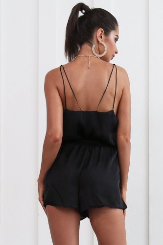 Sexy satin elegant jumpsuit romper Summer casual party club jumpsuit Women black playsuit overalls f