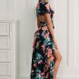 Floral summer dress women high slit long dress Printed maxi beach dress female Crop top two piece se
