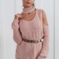 Turtleneck off shoulder bodycon dress women Loose hole knitted winter dress Elastic long sleeve shor