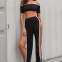 Sexy high split two pieces suit Women off shoulder stripe slim jumpsuit romper Female crop skinny ca