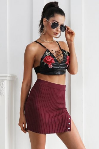 Sexy side split knitted skirts womens Soft casual a-line women skirt Female autumn winter short skir