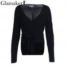 Wrap knitted sweater women Autumn winter chic casual sweater jumper Loose cardigans asymmetrical hem