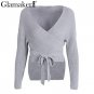 Wrap knitted sweater women Autumn winter chic casual sweater jumper Loose cardigans asymmetrical hem