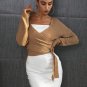 Wrap knitted sweater women Autumn winter chic casual sweater jumper Loose cardigans asymmetrical hem