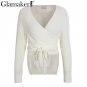 Wrap knitted sweater women Autumn winter chic casual sweater jumper Loose cardigans asymmetrical hem