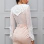 Hollow out mesh white lace blouse shirt Women tops transparent lace up casual blouse See-through fem