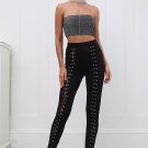 Lace up women casual pants Female hole capris pants leggings Sexy slim black trousers punk style 201