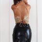 Sexy golden halter mesh tank top Autumn off shoulder bronzing short women tops Backless floral embro