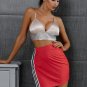 Sexy side split mini skirt women bottom Casual stripe pencil skirt female Streetwear black high wais