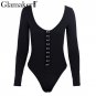 Sexy long sleeve low cut bodysuit women tops Black rivet casual fitness jumpsuit romper Party club b