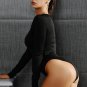 Sexy long sleeve low cut bodysuit women tops Black rivet casual fitness jumpsuit romper Party club b