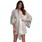 Summer Style White Belted Sexy Lace Robe For Women Kimono Lingerie Nightwear Open Front Bathrobe Wom