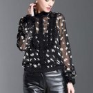 Body Shirt Silk Long Sleeve Basic Shirt Vintage Print One Piece Appliques Floral Female Size S-XL