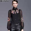 MissFoFo 2016 Ruffles One Piece Shirt Slim Embroidery Women\'s Demi-Season Casual  Shirt 2017 Autumn