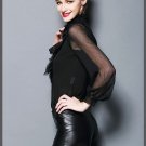 Spring Body Shirt Autumn Blouse Fashion Slim Ruffle Bow One Piece Womens Tops Formal Long Woven Soli