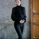 New Fashion Shirt Female Lace Petal Sleeve Turtleneck Black White Size S-XL Office Lady\'s Coat Anti
