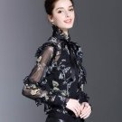 New Fashion Bodysuit Ruffle Collar Long-sleeve Women\'s Spring Blouse Lace Floral Print Shirt Slim P
