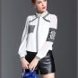 New Spring Summer Casual Full Sleeve Button Solid embroidery Stand Women\'s Shirt White Black Size S