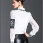 New Spring Summer Casual Full Sleeve Button Solid embroidery Stand Women\'s Shirt White Black Size S