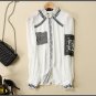 New Spring Summer Casual Full Sleeve Button Solid embroidery Stand Women\'s Shirt White Black Size S