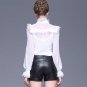 New Body suit autumn Blouse Shirt perspectivity basic shirt embroidery lace long-sleeve shirt chiffo