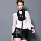 Body Shirt Vintage Female One Piece Blouse Black White Solid Silk Lantern Ruffle Women\'s Formal Top