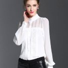 High Quality Blouse 2017 Spring New Brand Office Lady Tops Novelty Hollow Out Silk Shirt Women\'s Sl