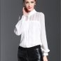 High Quality Blouse 2017 Spring New Brand Office Lady Tops Novelty Hollow Out Silk Shirt Women\'s Sl