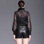 Band Lantern Floral Bow Blouse Commercial 2017 Slim Shirt White Female Elegant Embroidery Slim Black